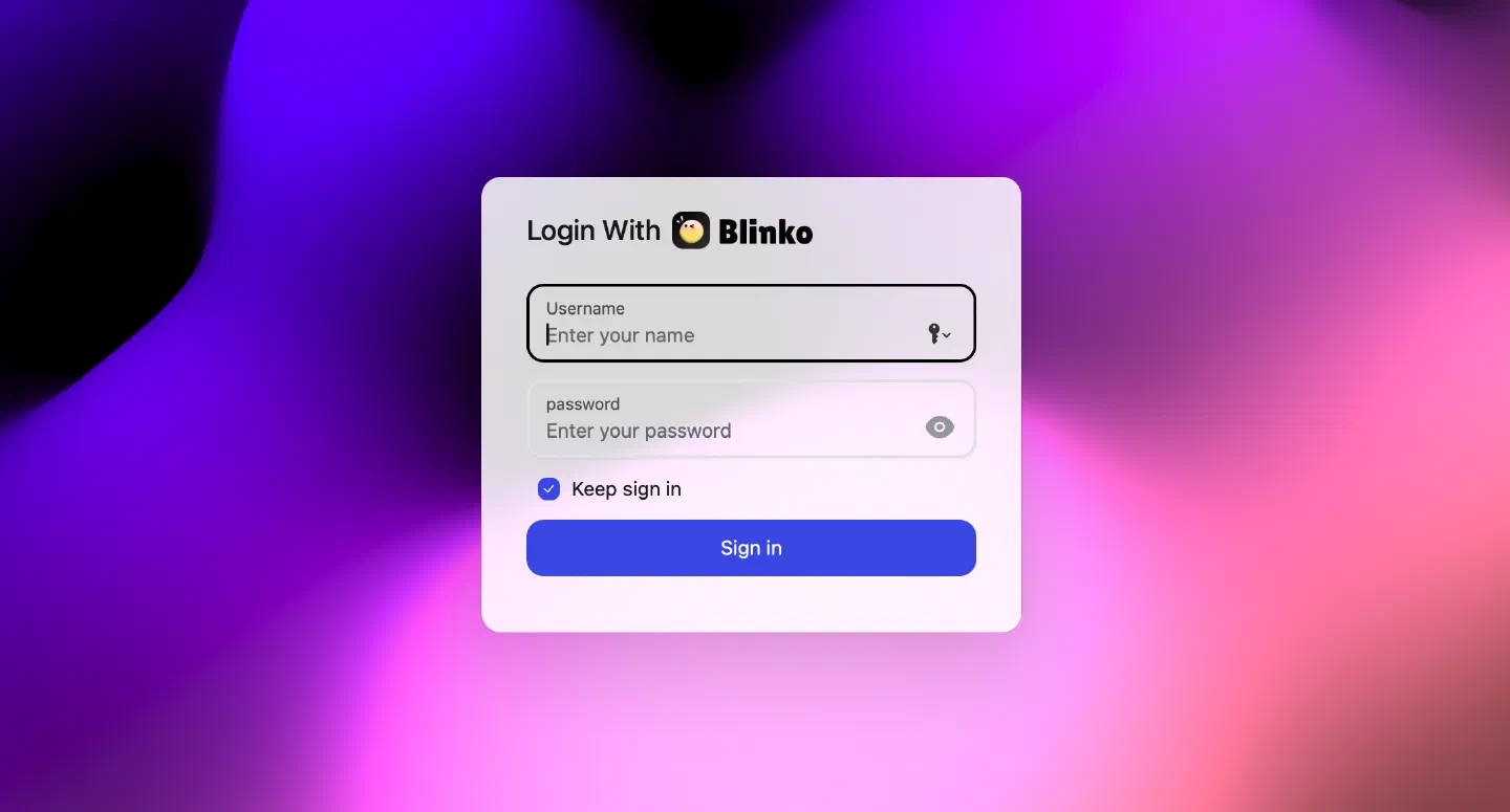 Screenshot Blinko Login Screen Screenshot Blinko Login Screen