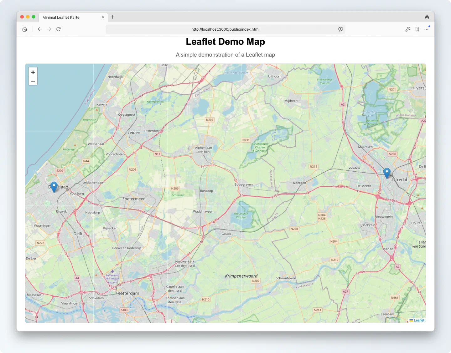 Screenshot Leaflet Karte im Browser