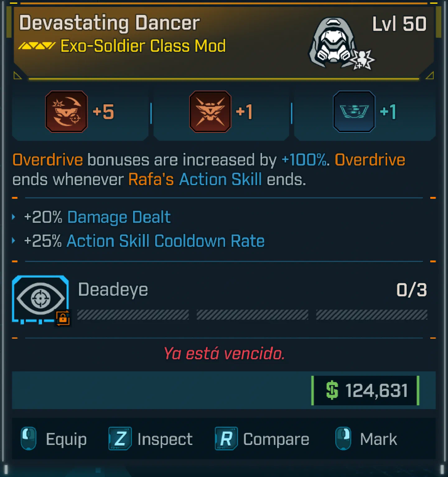 Devastating Dancer with 5 Points into Temerario, +Dmg and + Action Skill Cooldown Rate